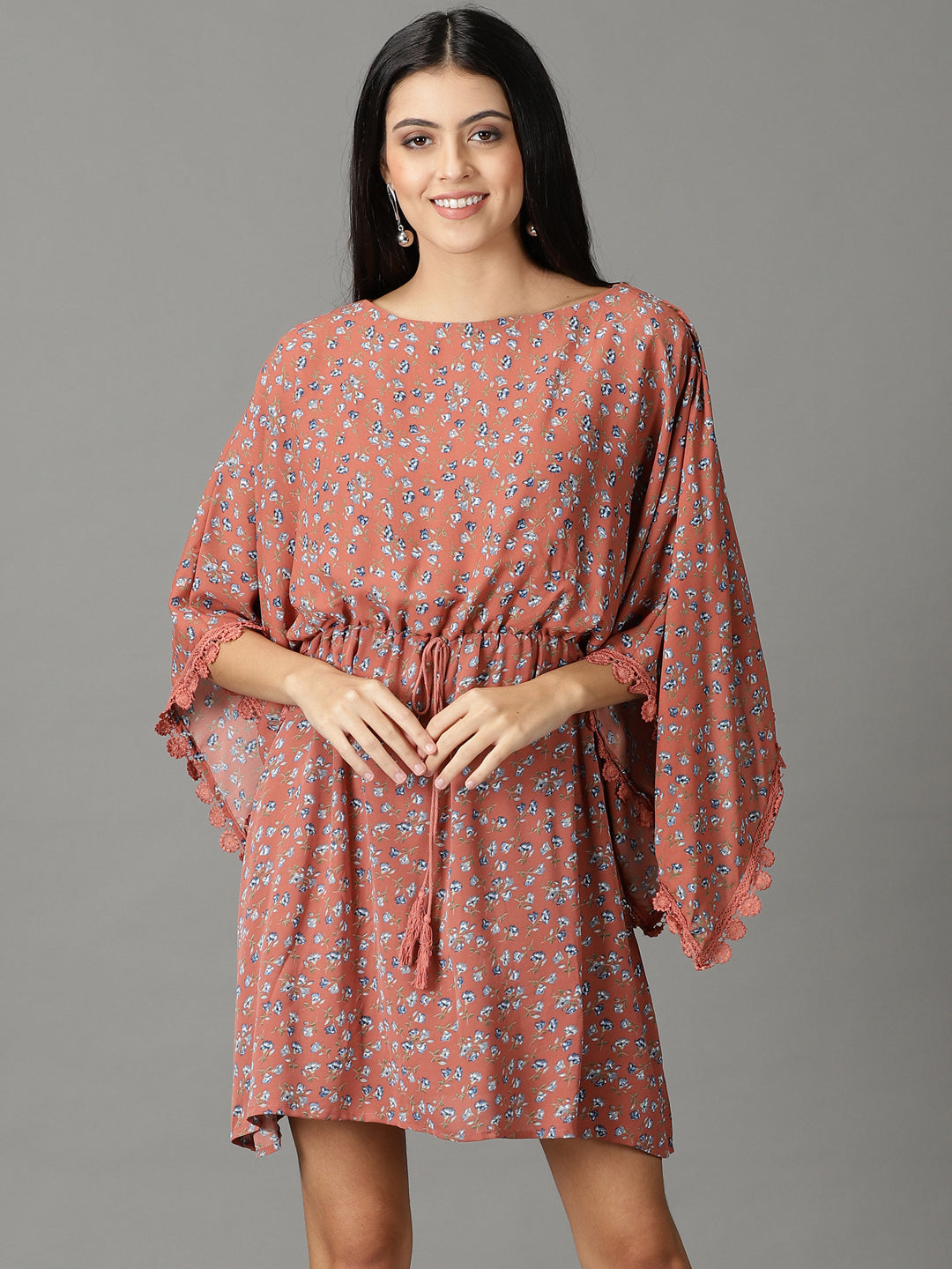 Women's Rust Printed Kaftan Dress