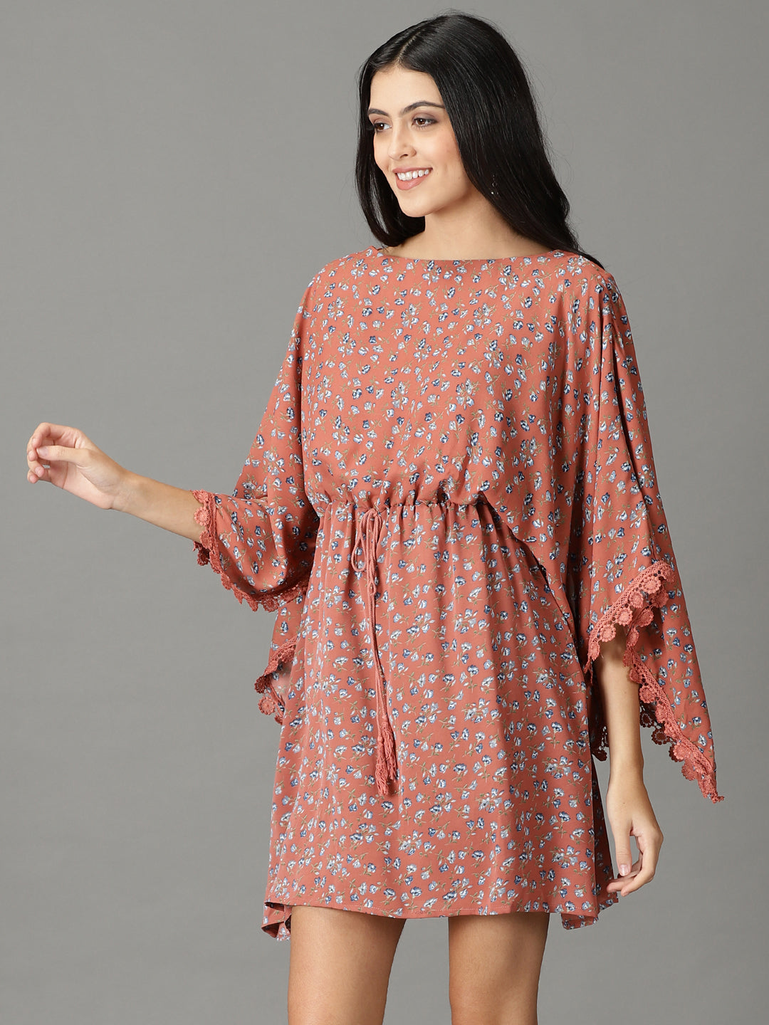 Women's Rust Printed Kaftan Dress