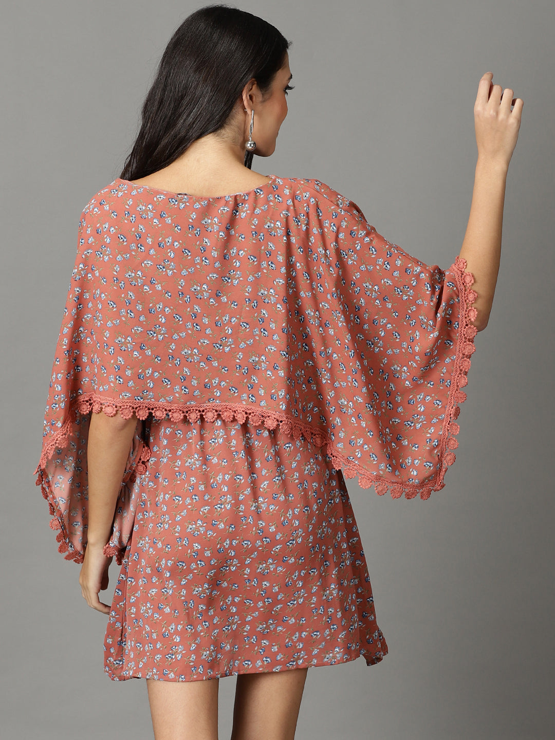 Women's Rust Printed Kaftan Dress