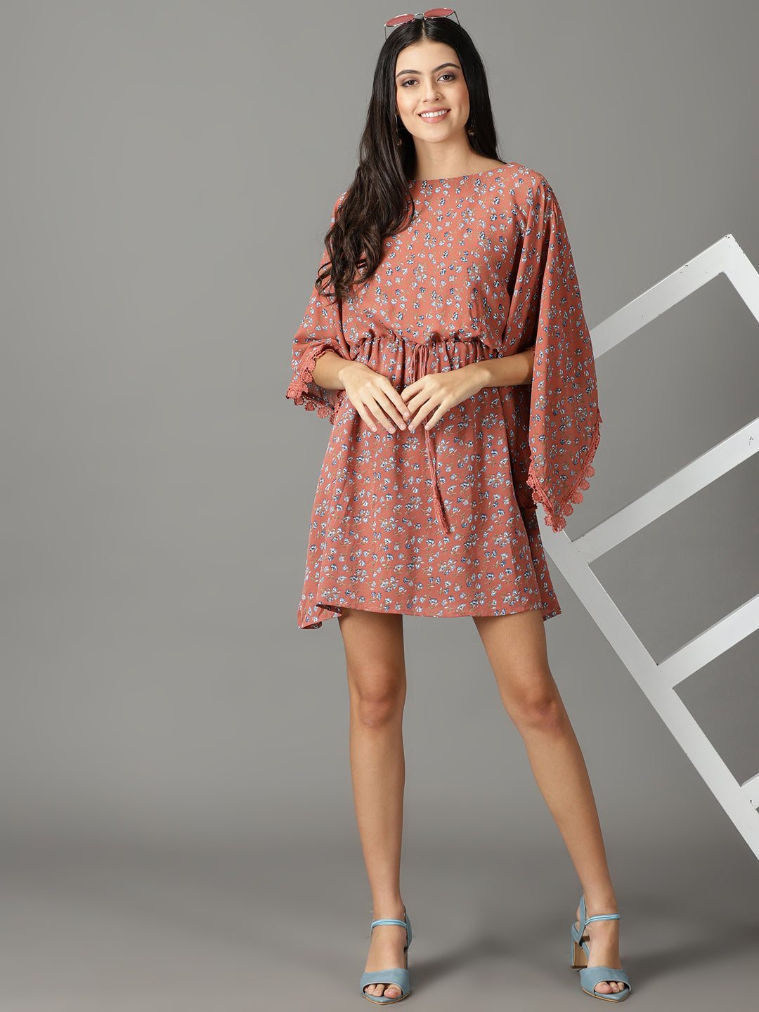 Women's Rust Printed Kaftan Dress