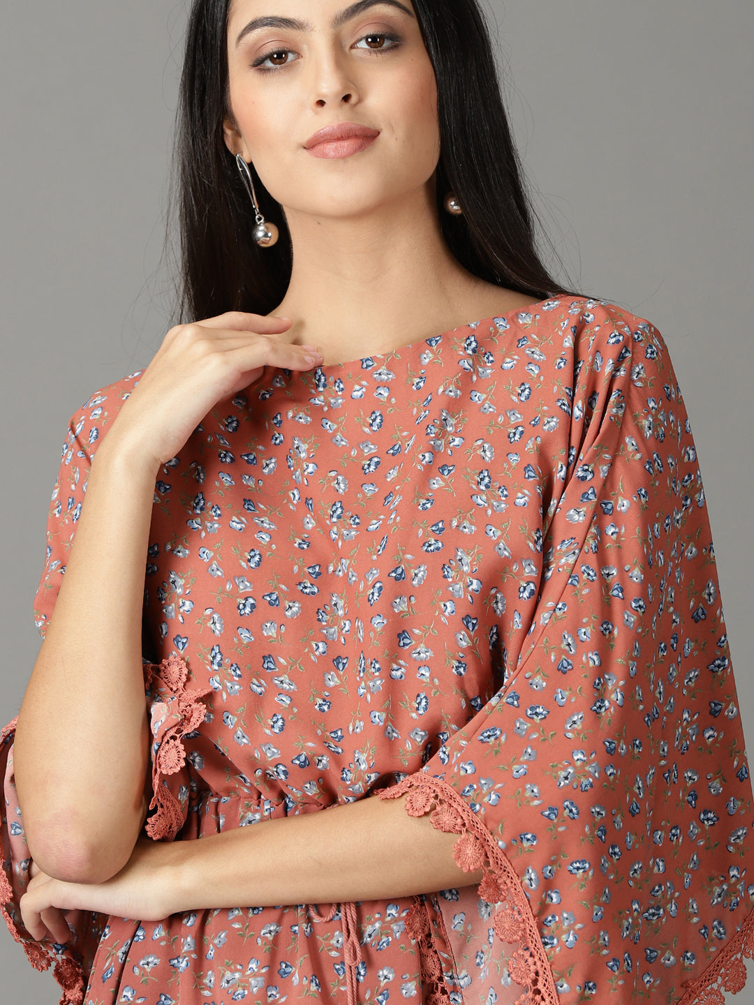 Women's Rust Printed Kaftan Dress