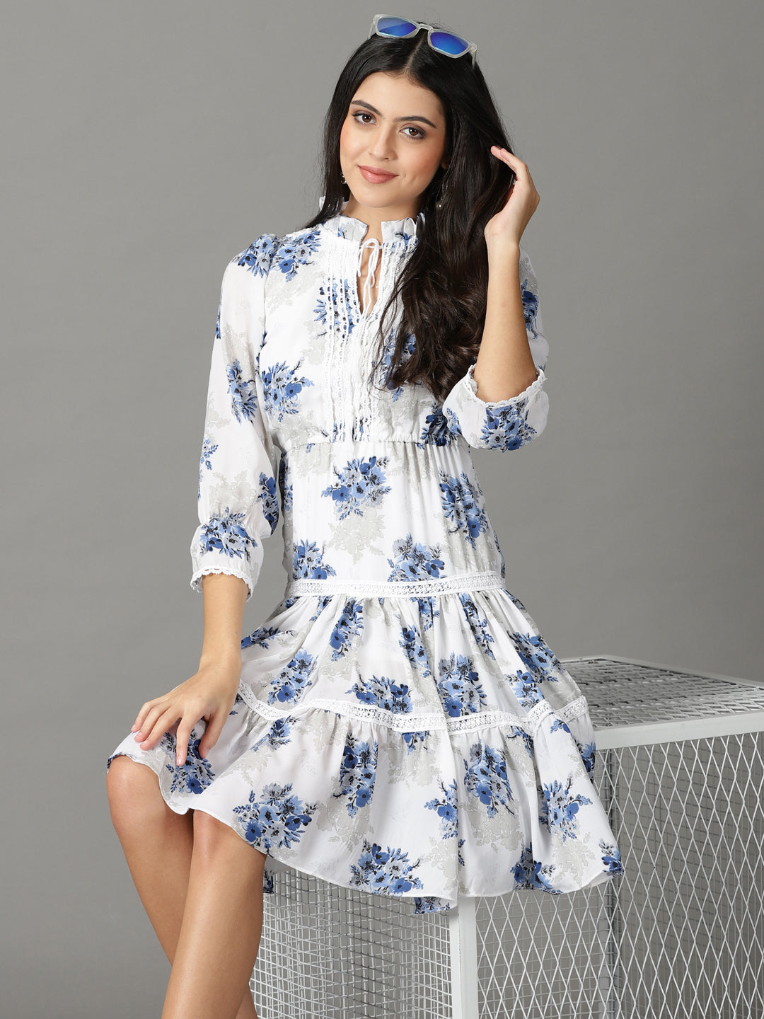 Women's White Printed Fit and Flare Dress