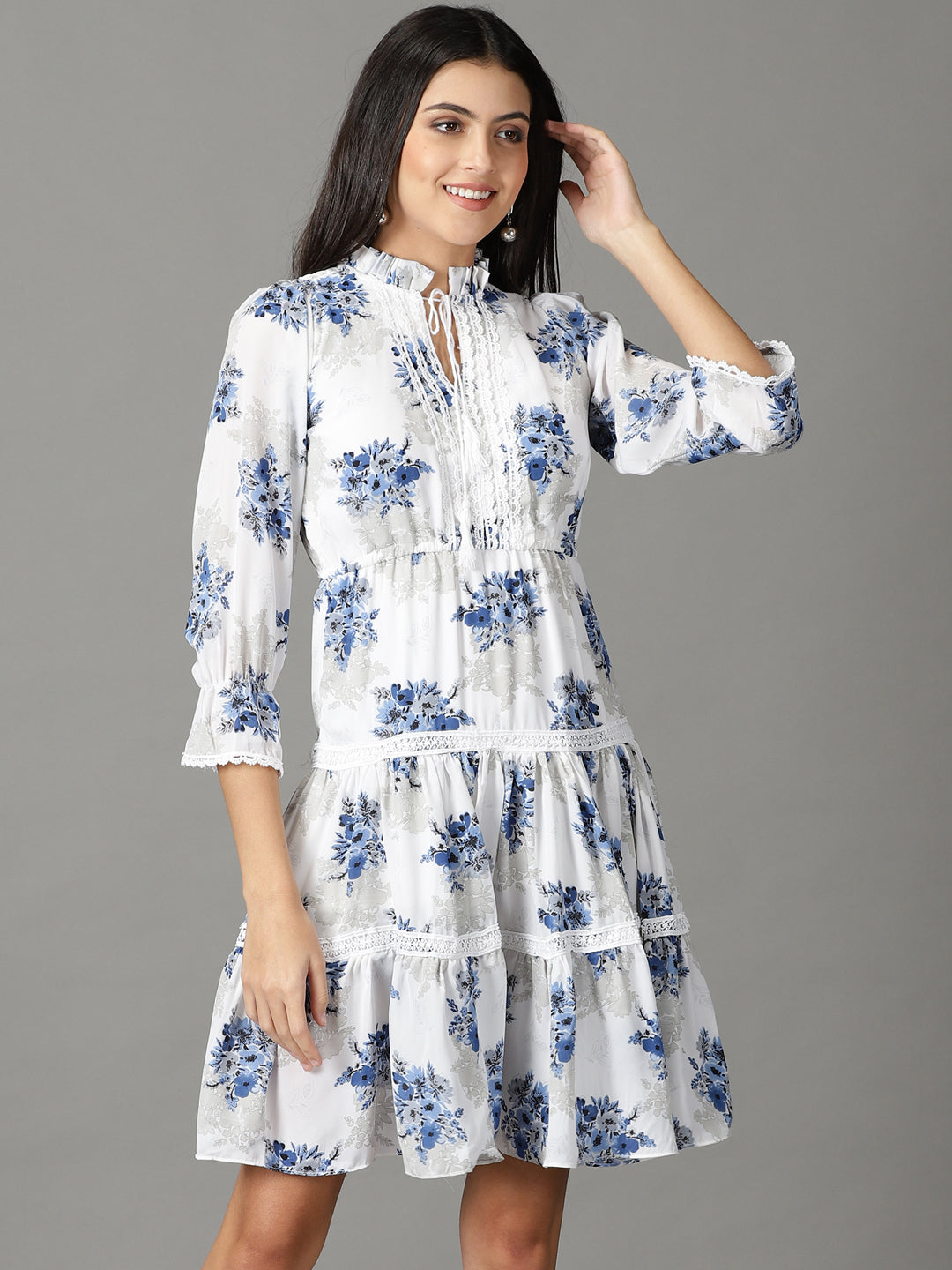 Women's White Printed Fit and Flare Dress