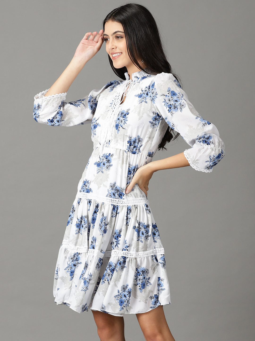 Women's White Printed Fit and Flare Dress