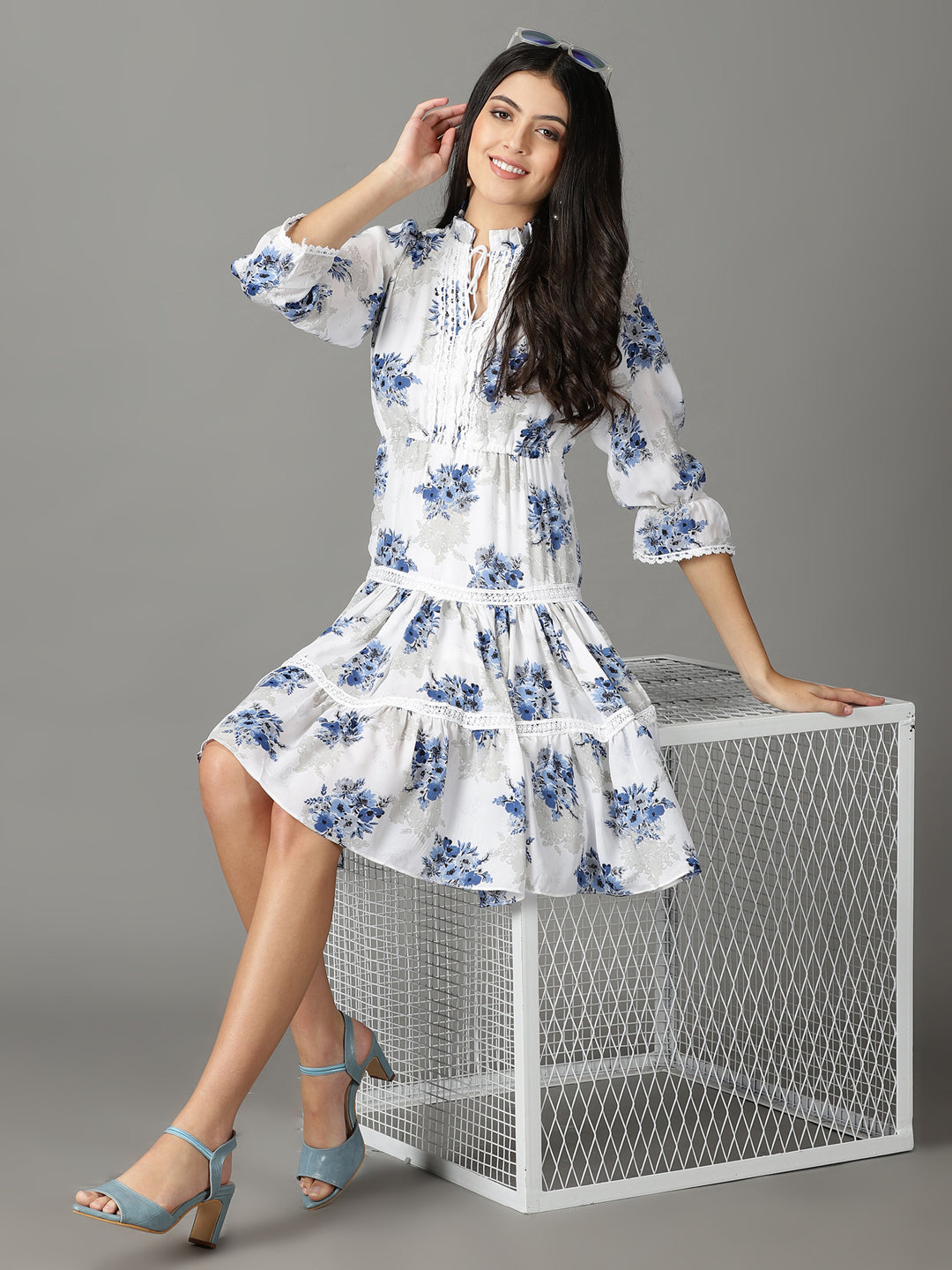 Women's White Printed Fit and Flare Dress