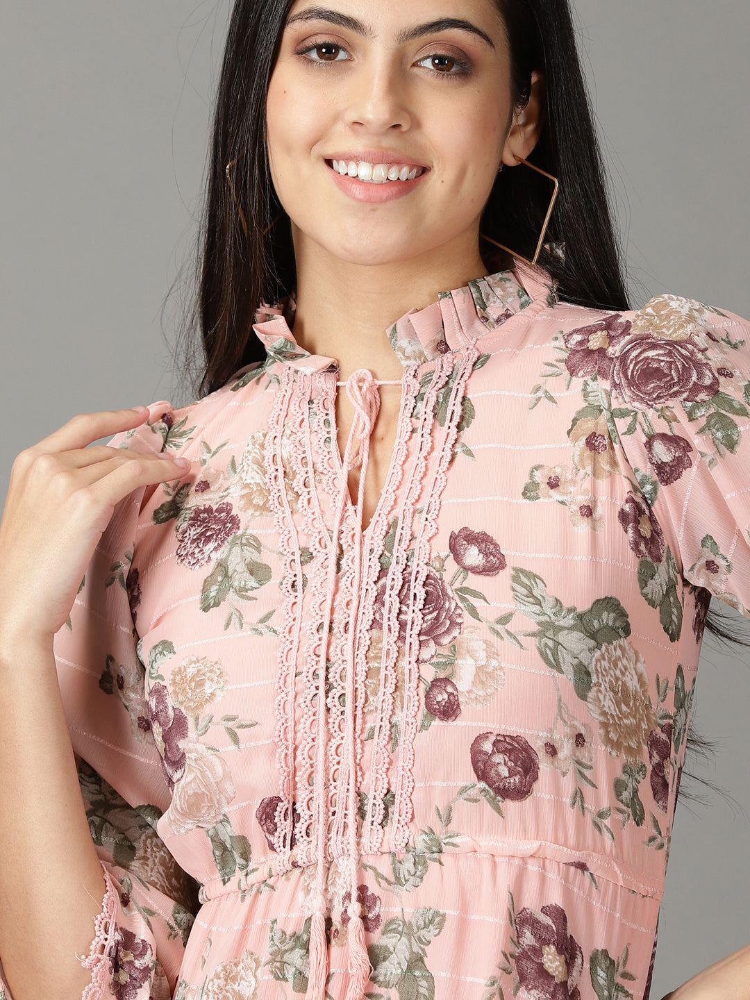 Women's Peach Printed Fit and Flare Dress