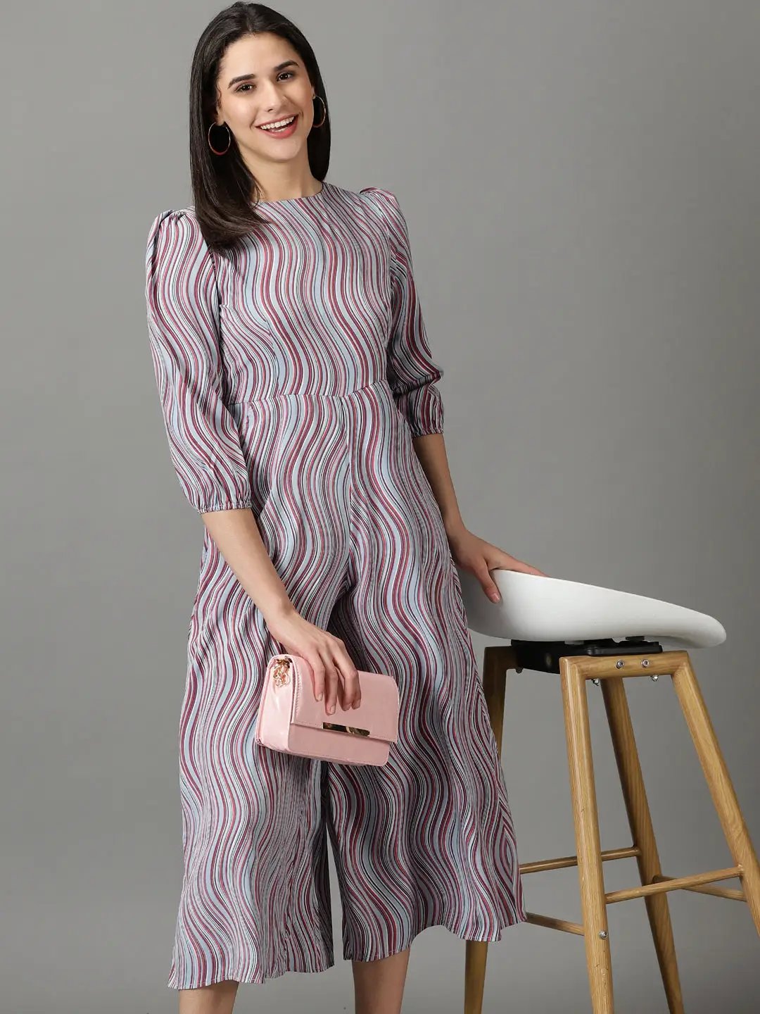 Women's Grey Striped Jumpsuit