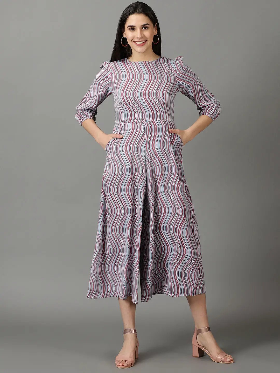 Women's Grey Striped Jumpsuit