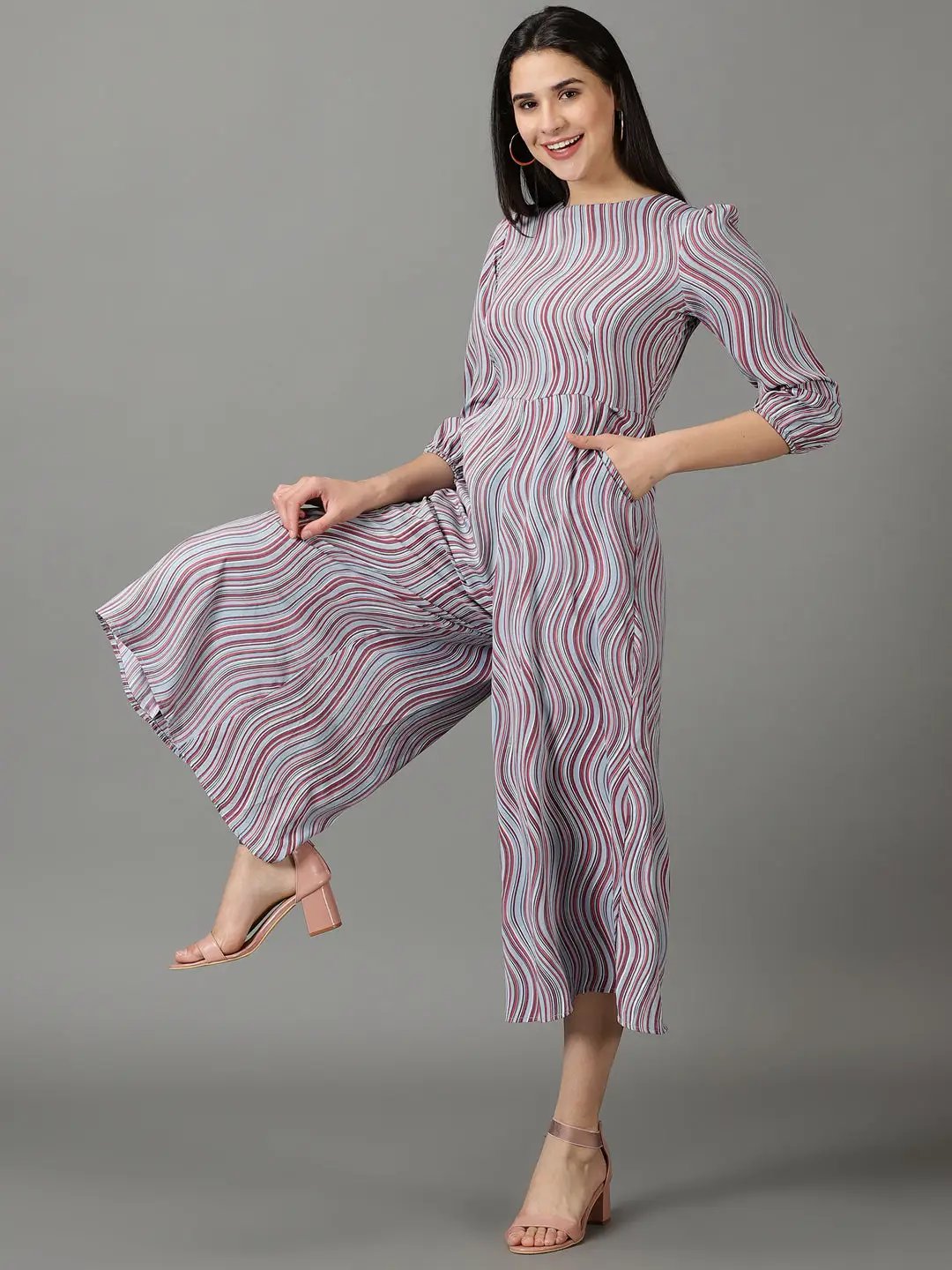 Women's Grey Striped Jumpsuit