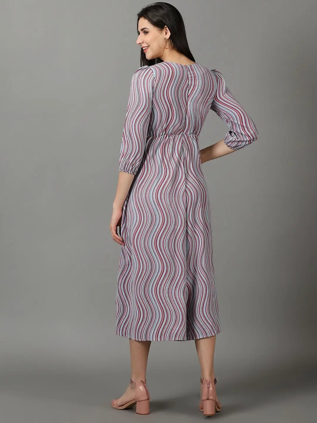 Women's Grey Striped Jumpsuit