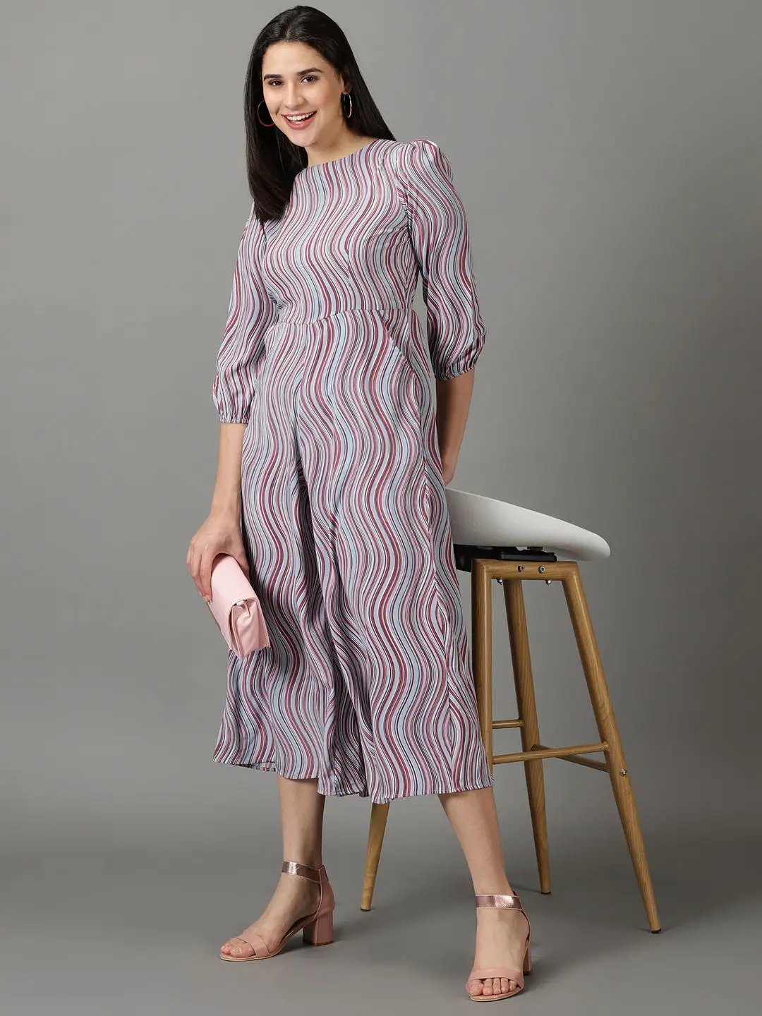Women's Grey Striped Jumpsuit