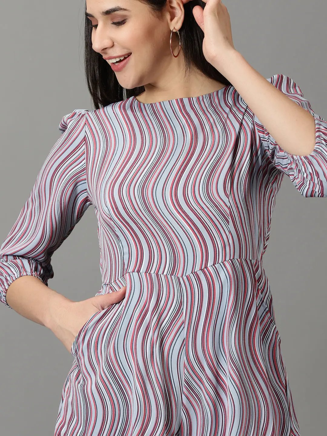 Women's Grey Striped Jumpsuit