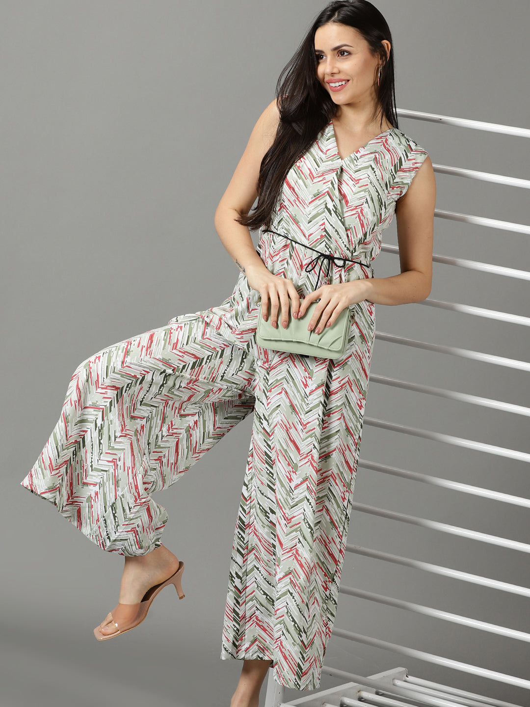 Women's Green Printed Jumpsuit