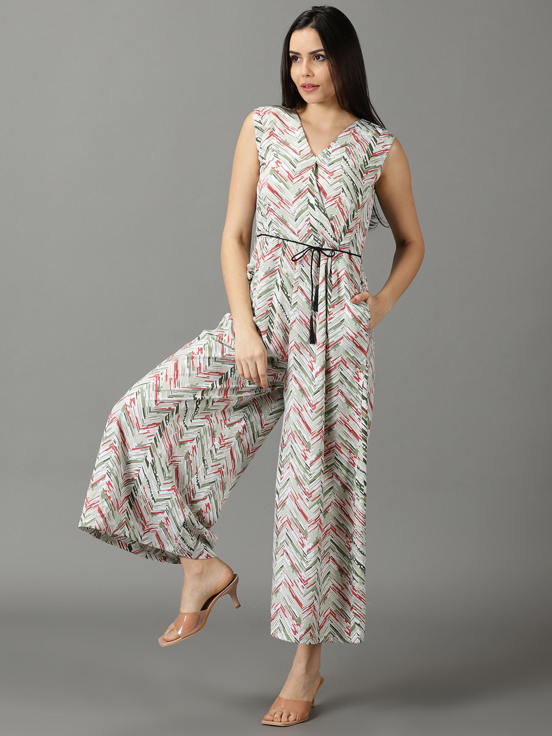 Women's Green Printed Jumpsuit