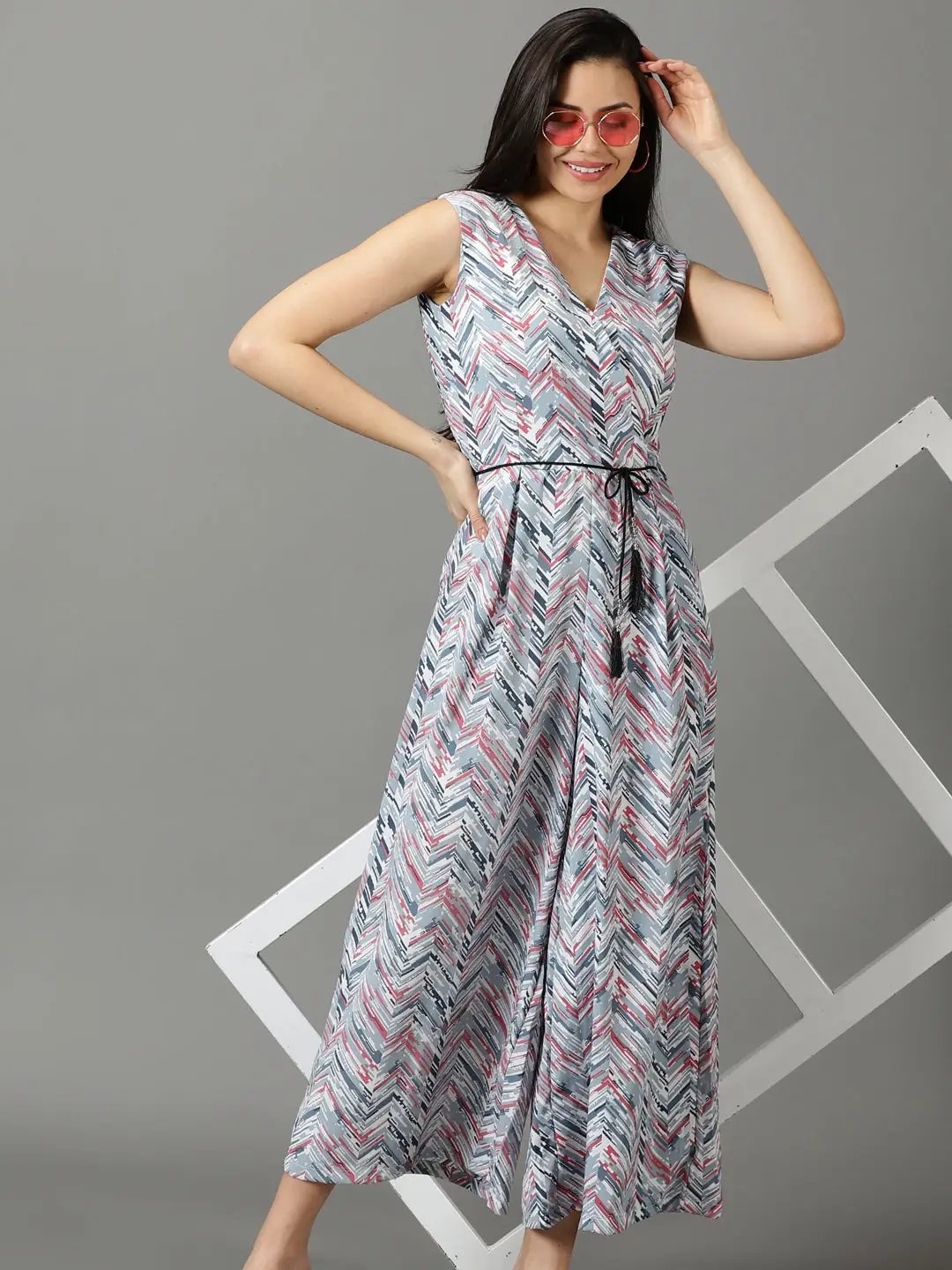 Women's Grey Printed Jumpsuit