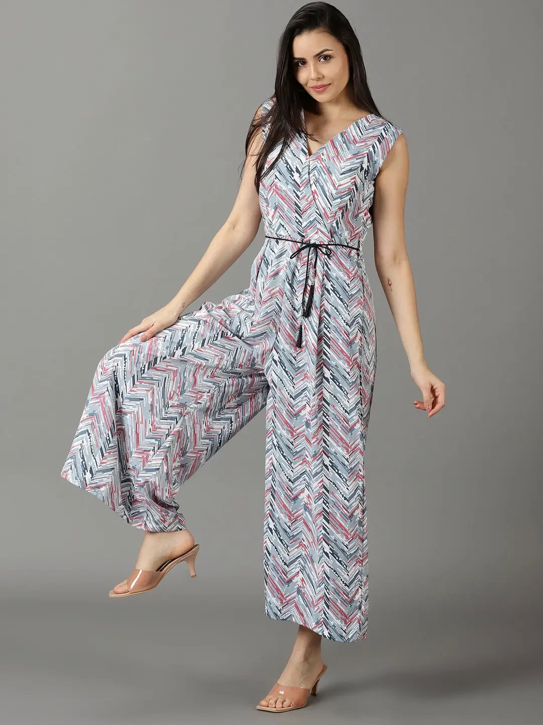 Women's Grey Printed Jumpsuit