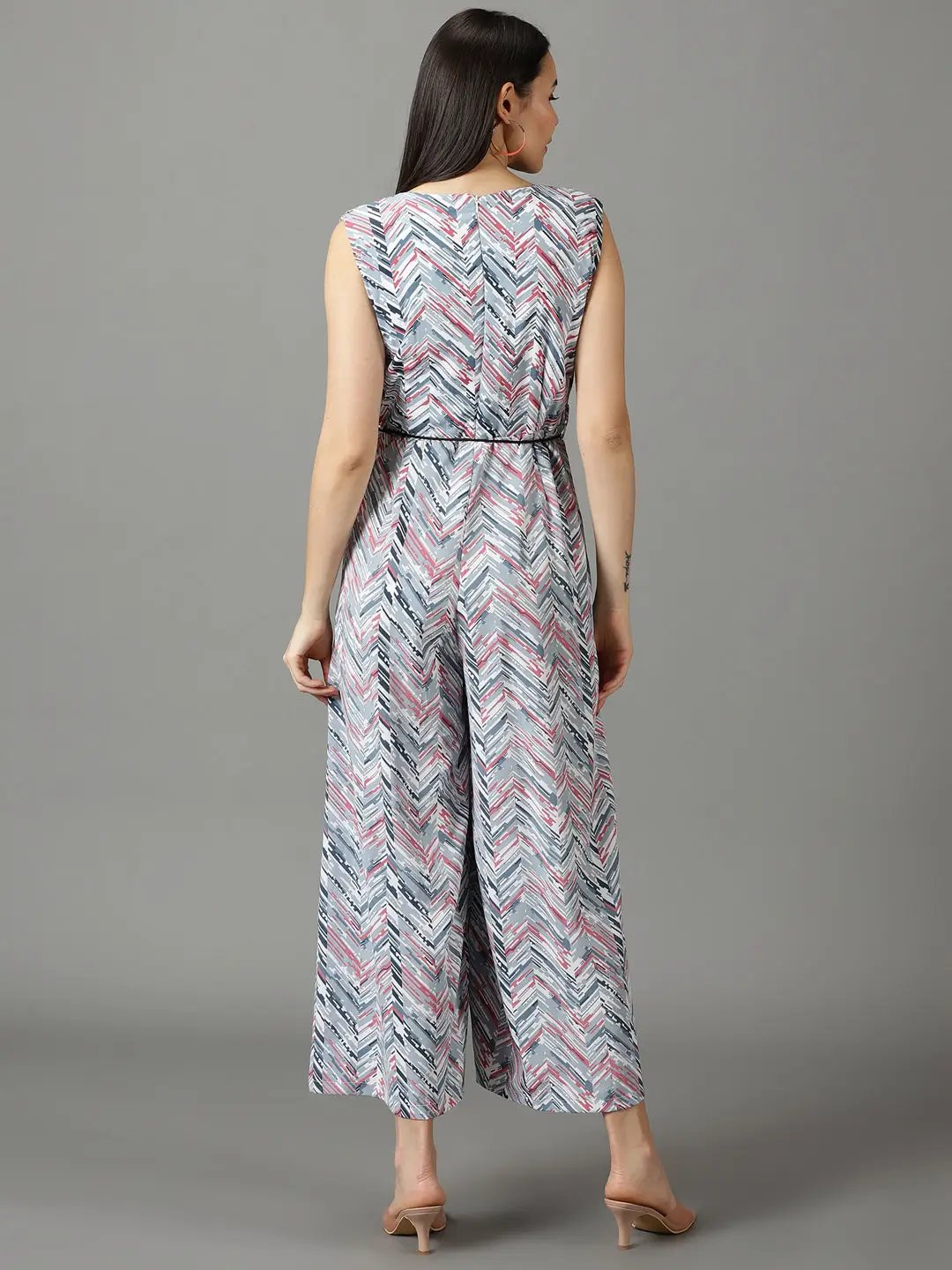 Women's Grey Printed Jumpsuit
