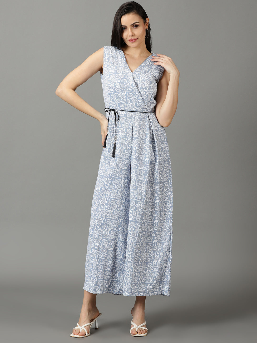 Women's Blue Printed Jumpsuit