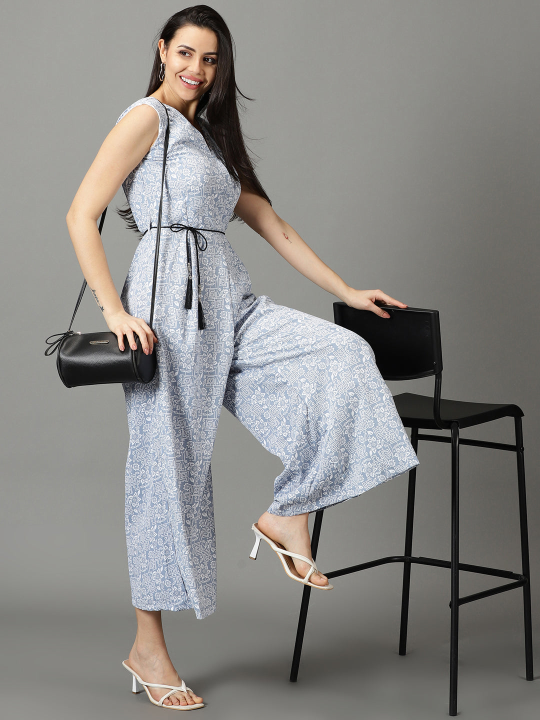 Women's Blue Printed Jumpsuit