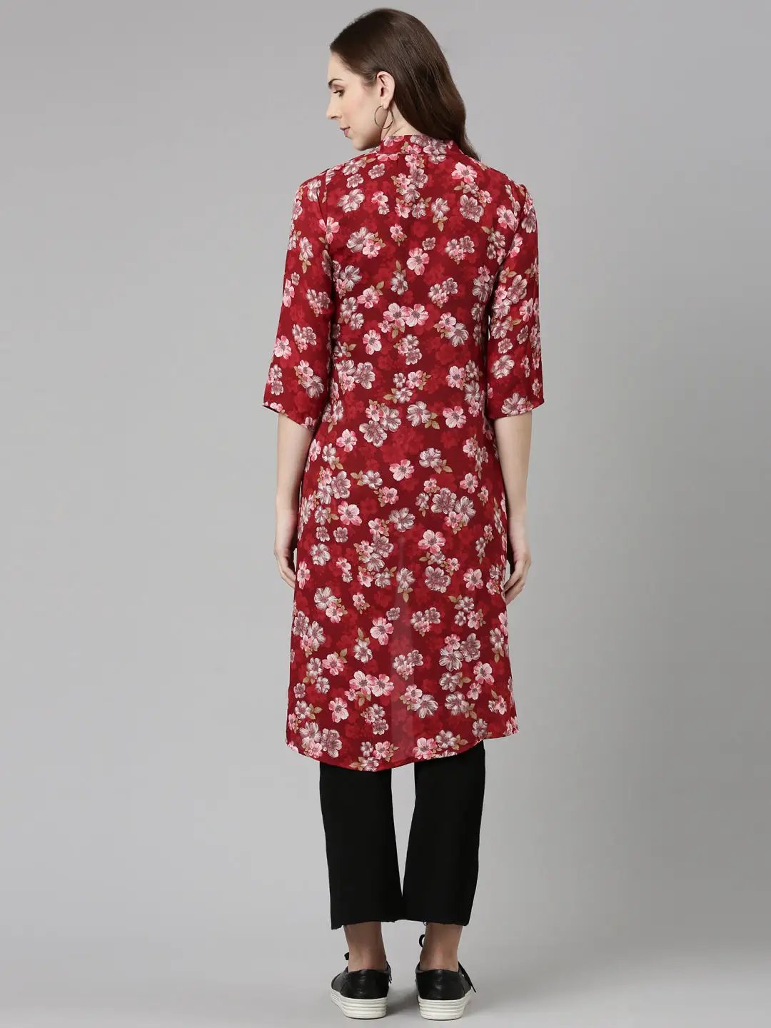 Women's Maroon Printed Longline Shrug