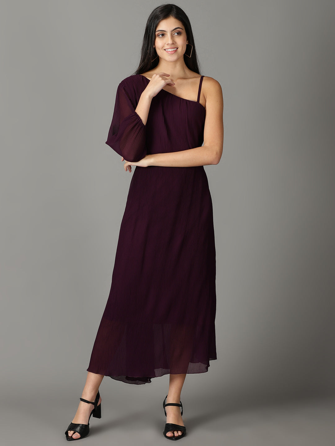 Women's Purple Solid A-Line Dress