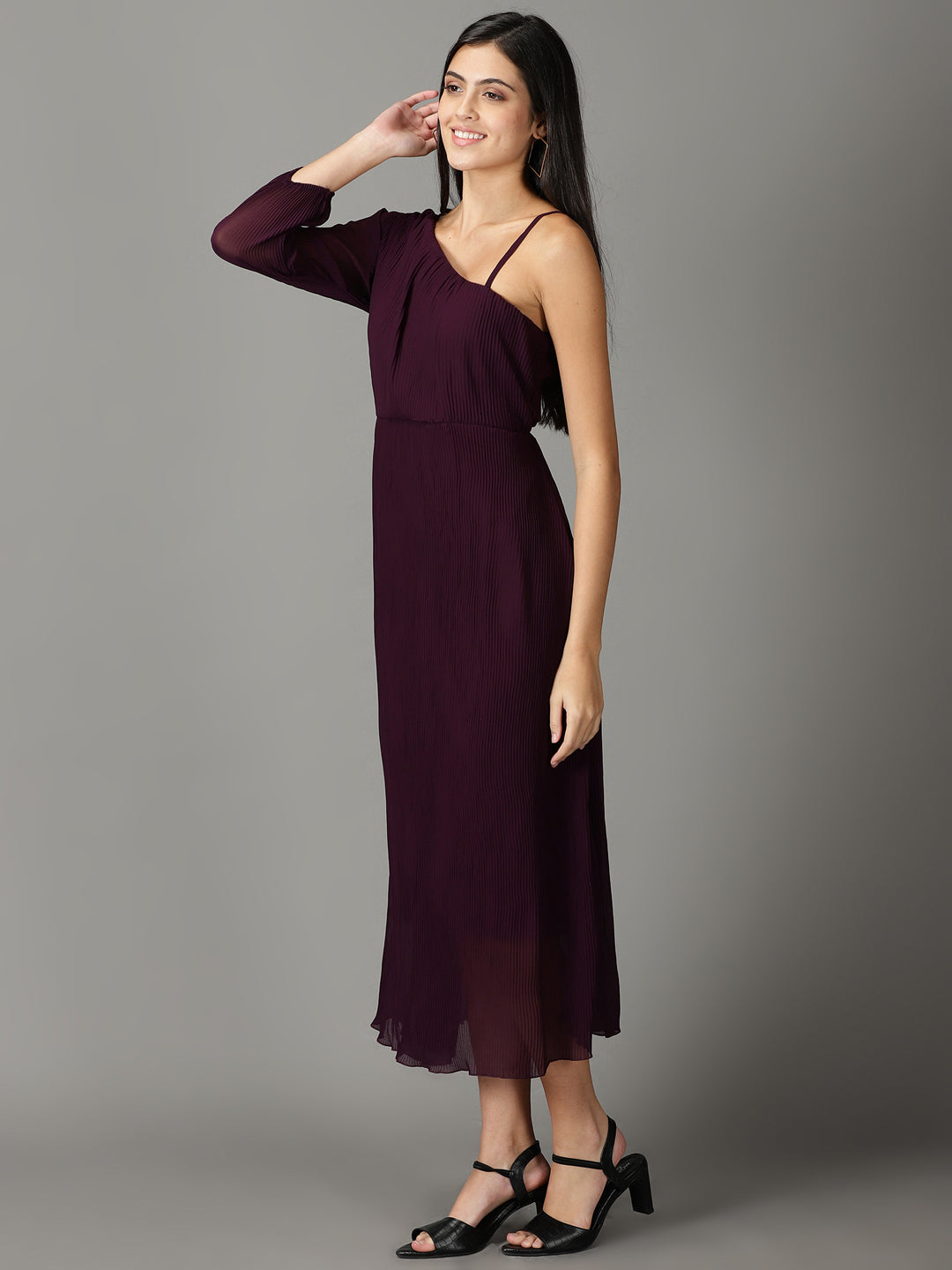 Women's Purple Solid A-Line Dress