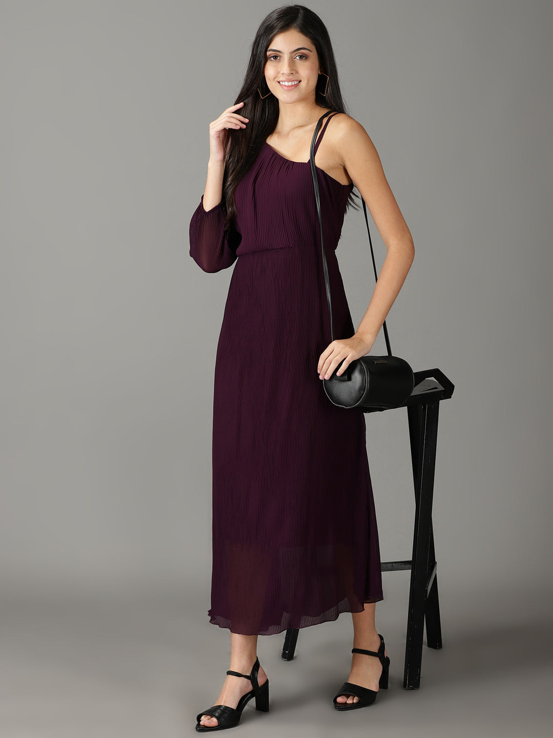 Women's Purple Solid A-Line Dress