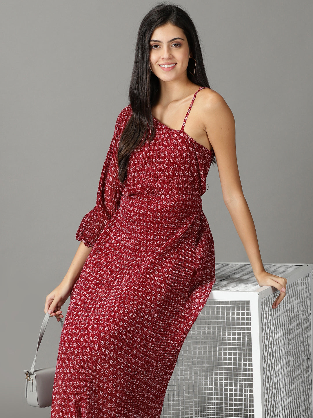 Women's Maroon Printed A-Line Dress