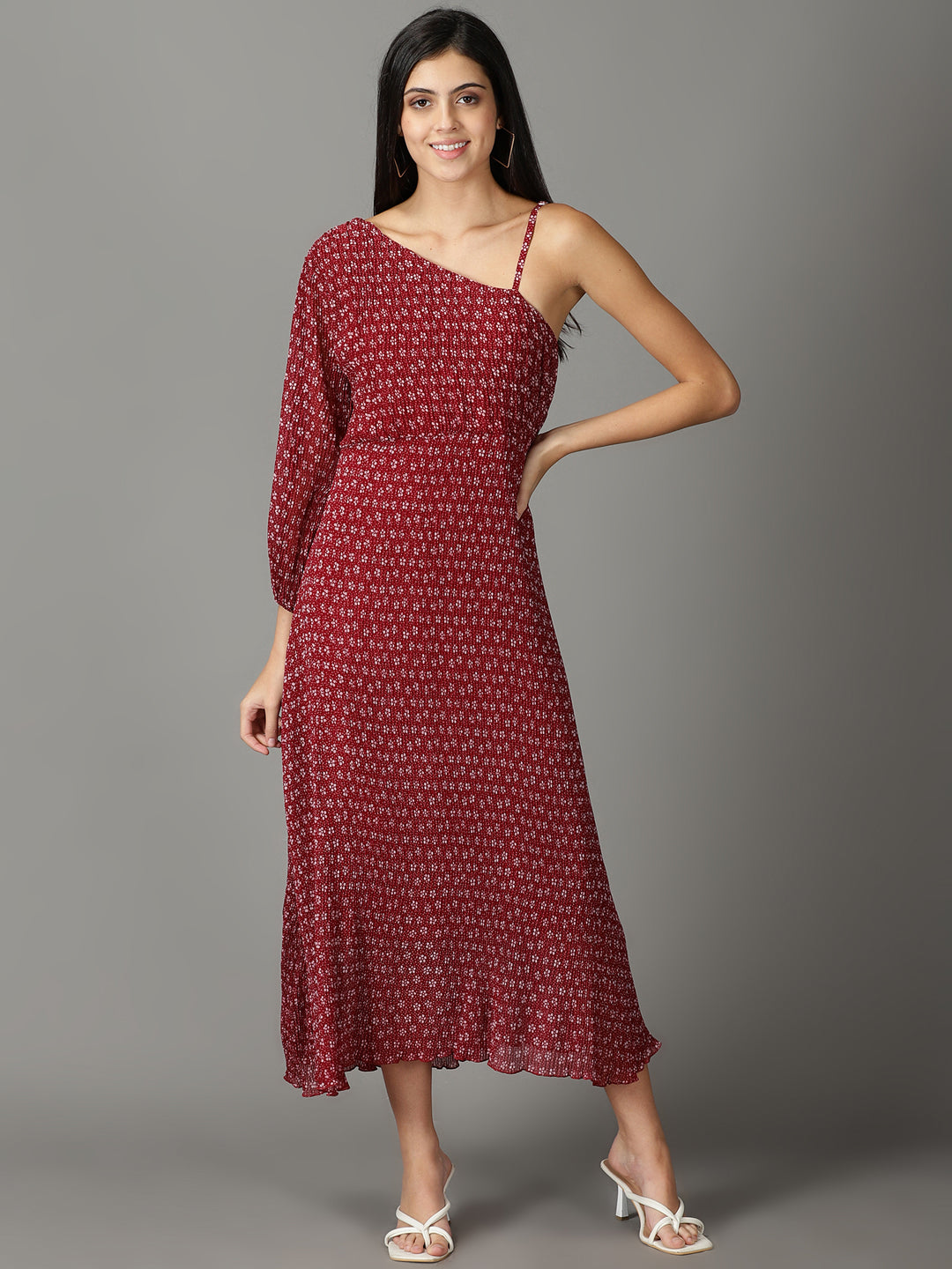 Women's Maroon Printed A-Line Dress