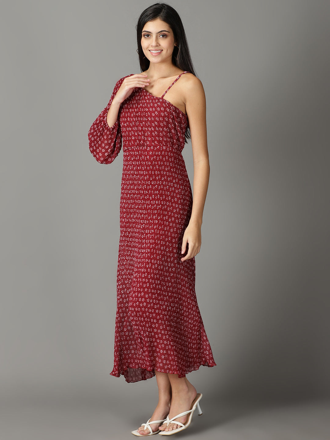 Women's Maroon Printed A-Line Dress