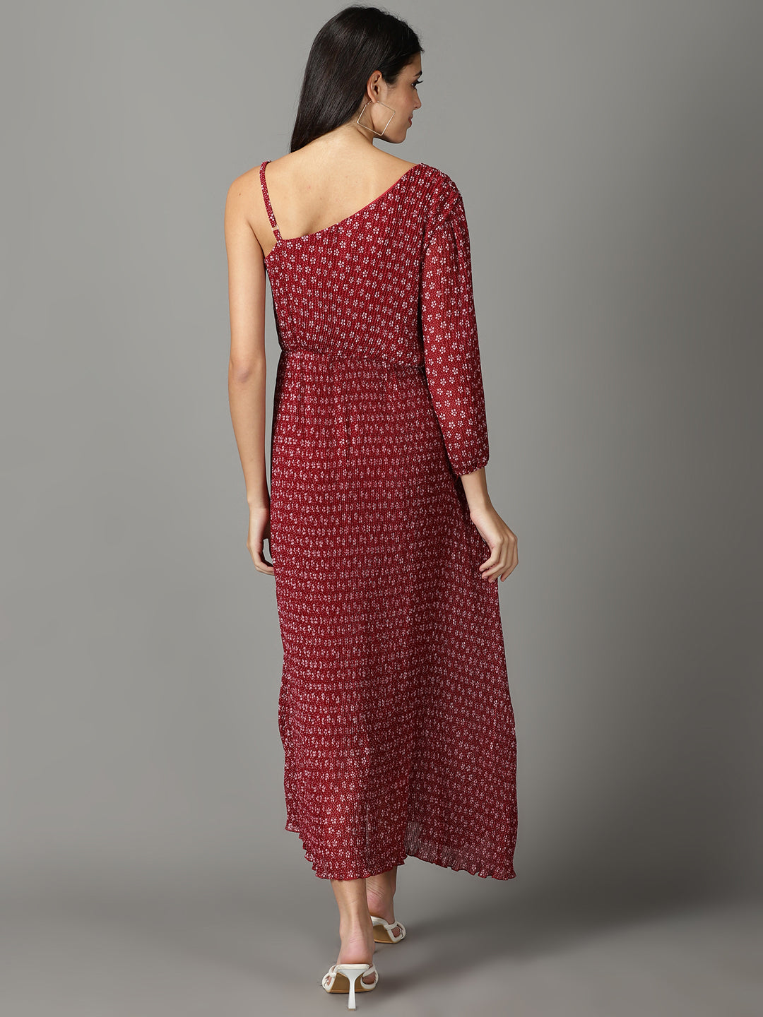 Women's Maroon Printed A-Line Dress