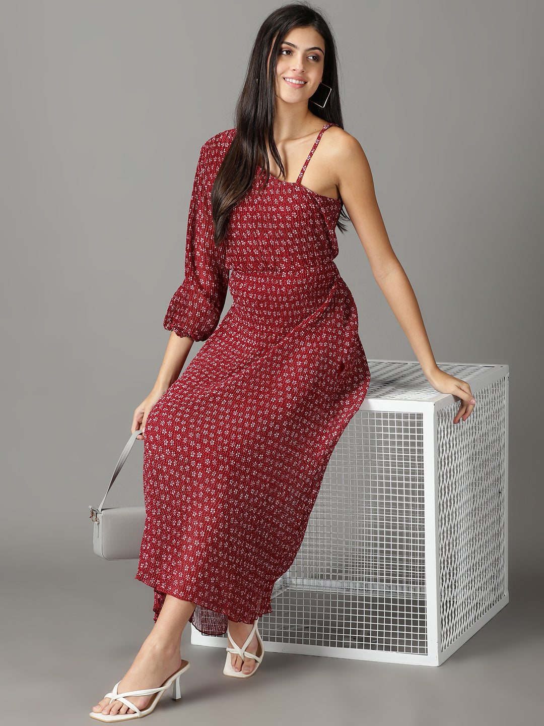 Women's Maroon Printed A-Line Dress