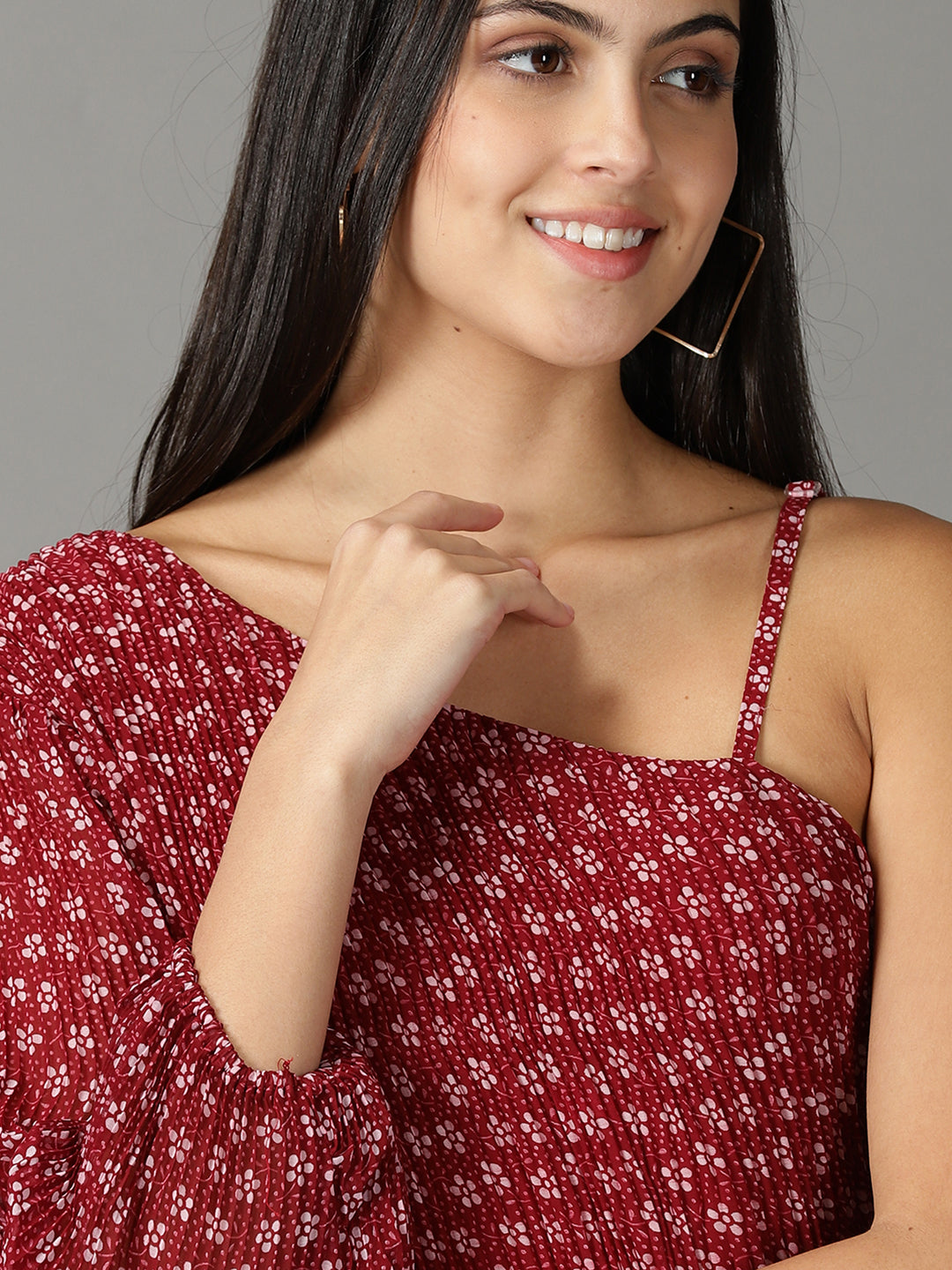 Women's Maroon Printed A-Line Dress