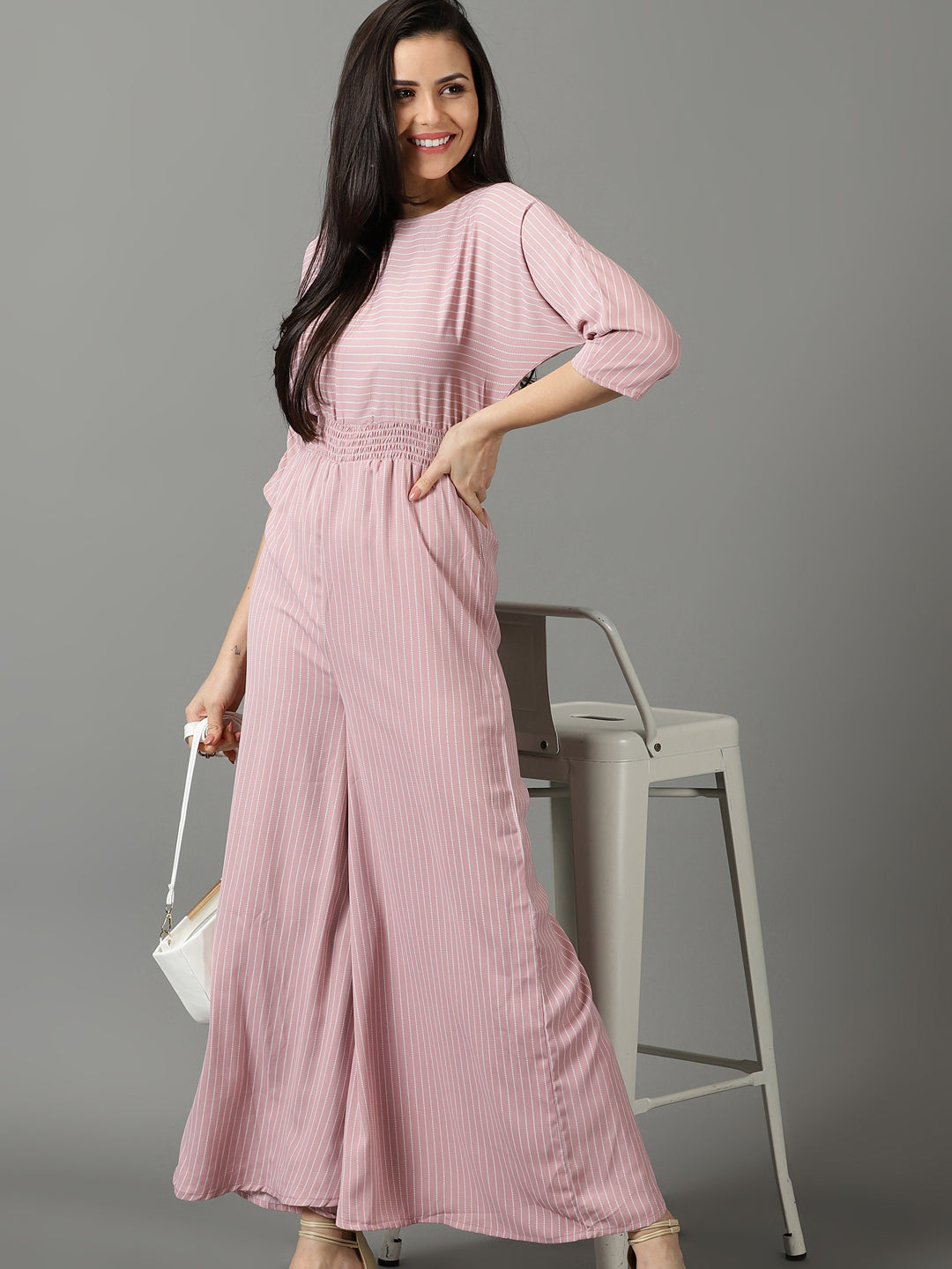 Women's Pink Striped Jumpsuit
