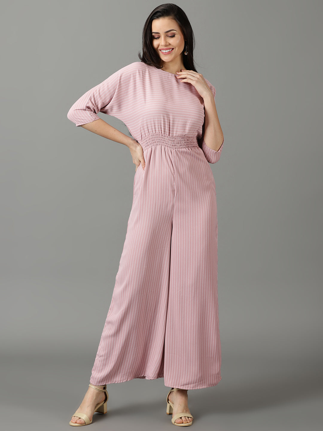 Women's Pink Striped Jumpsuit