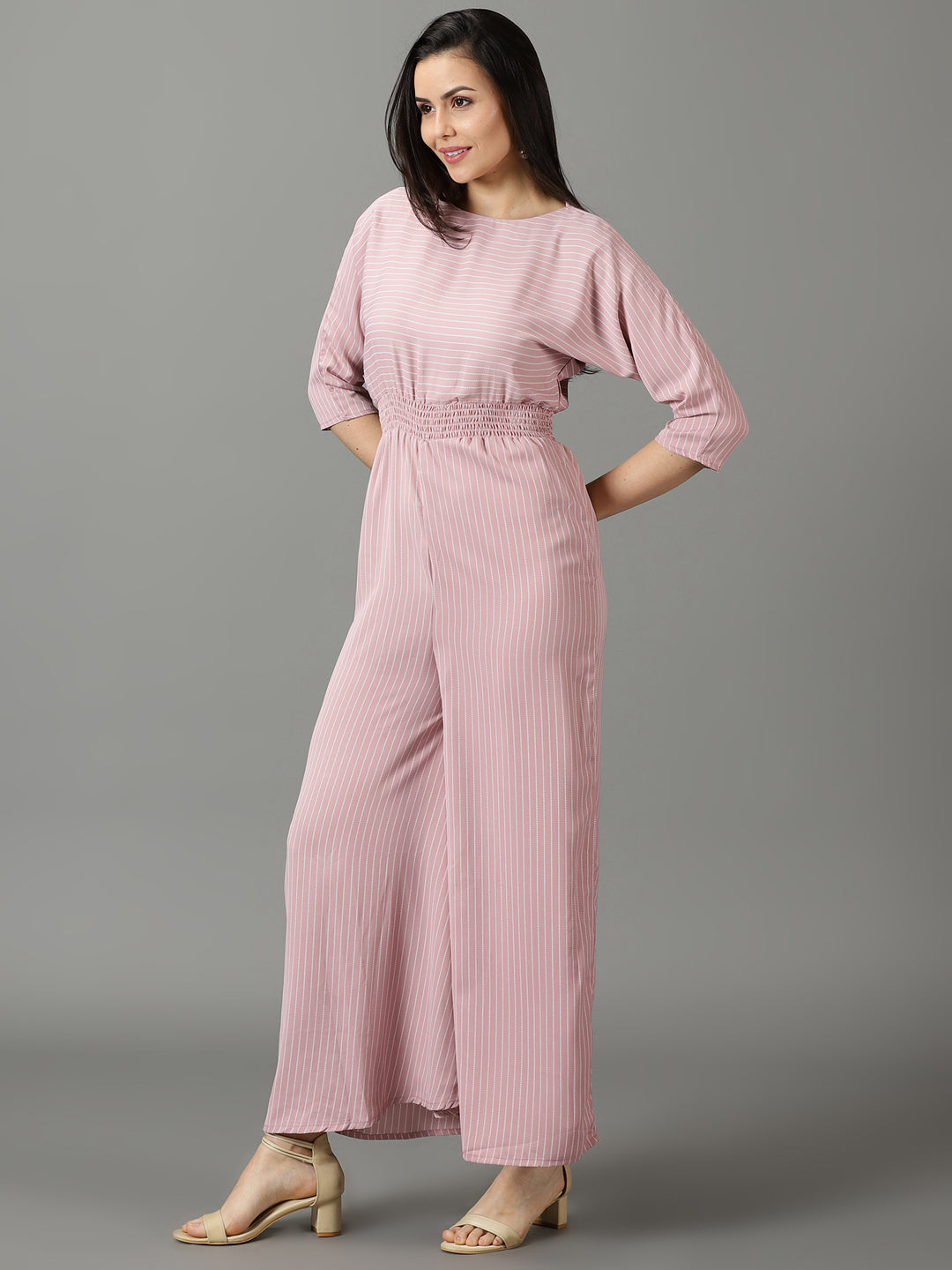 Women's Pink Striped Jumpsuit