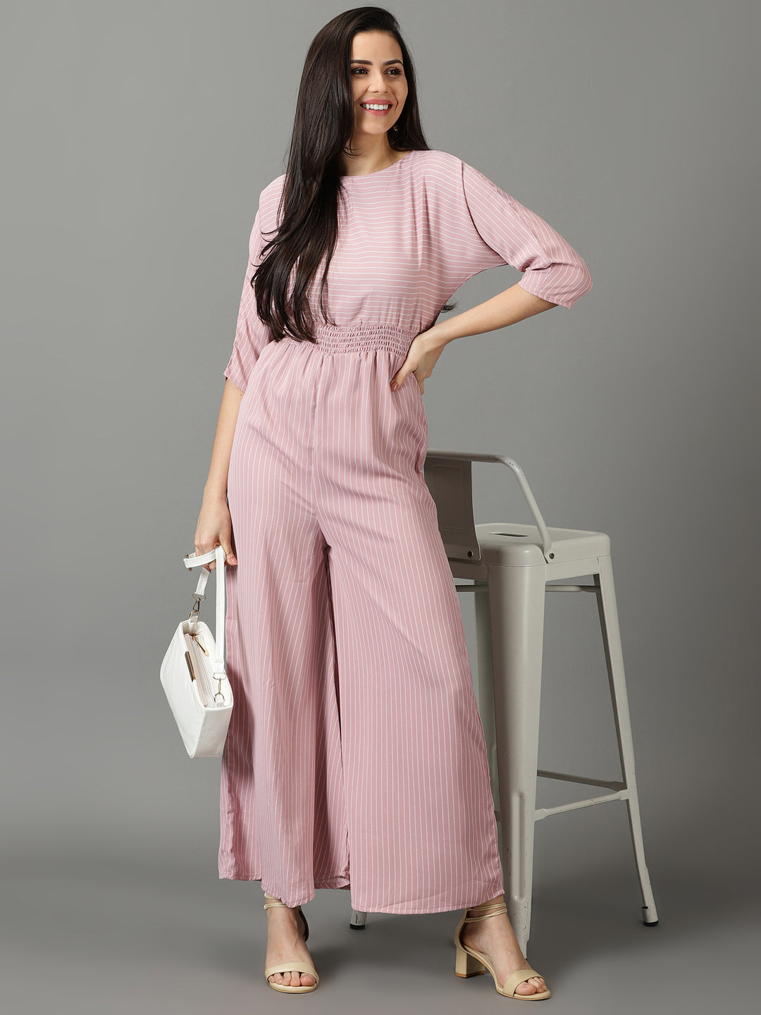 Women's Pink Striped Jumpsuit