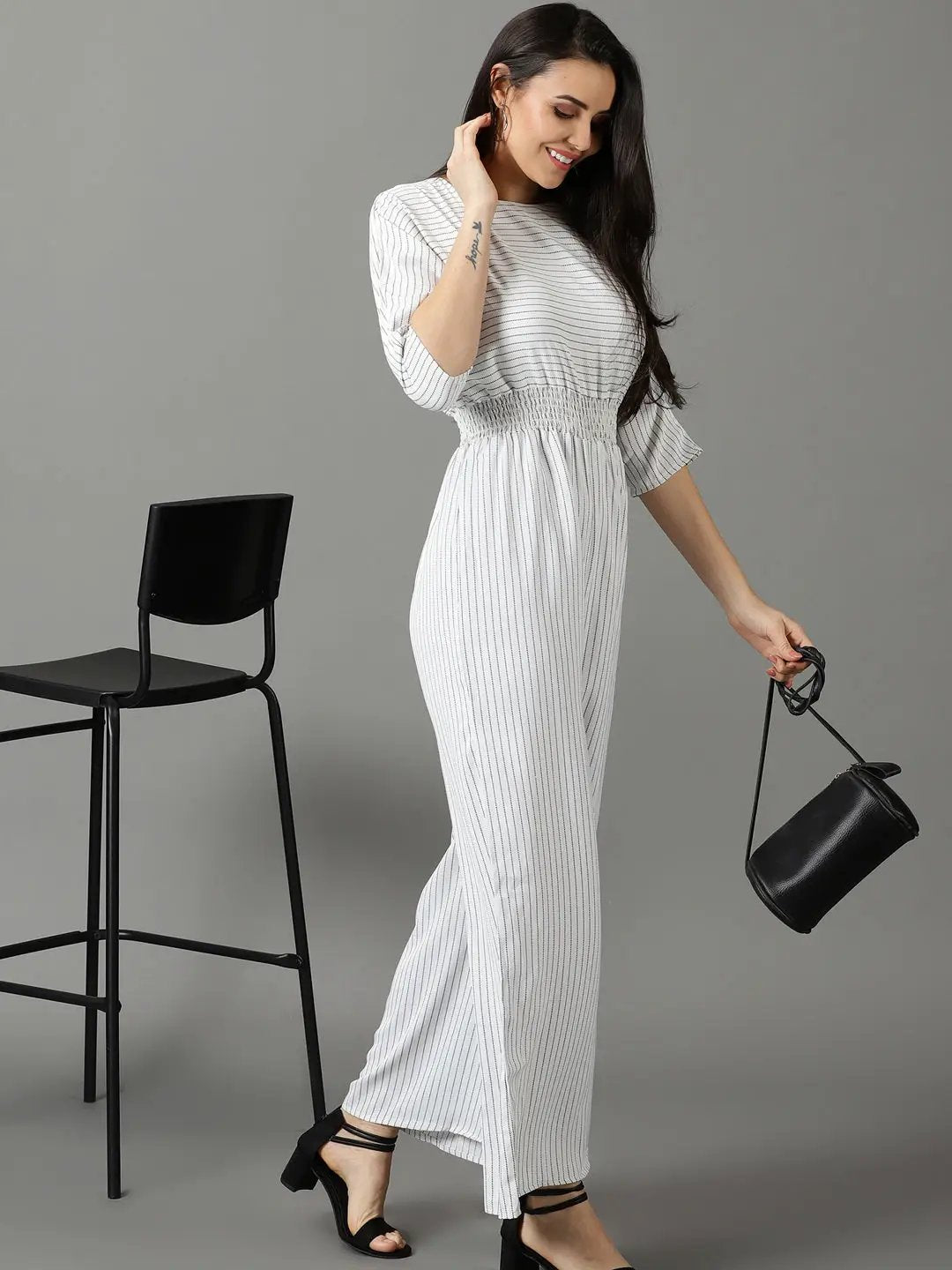 Women's White Striped Jumpsuit
