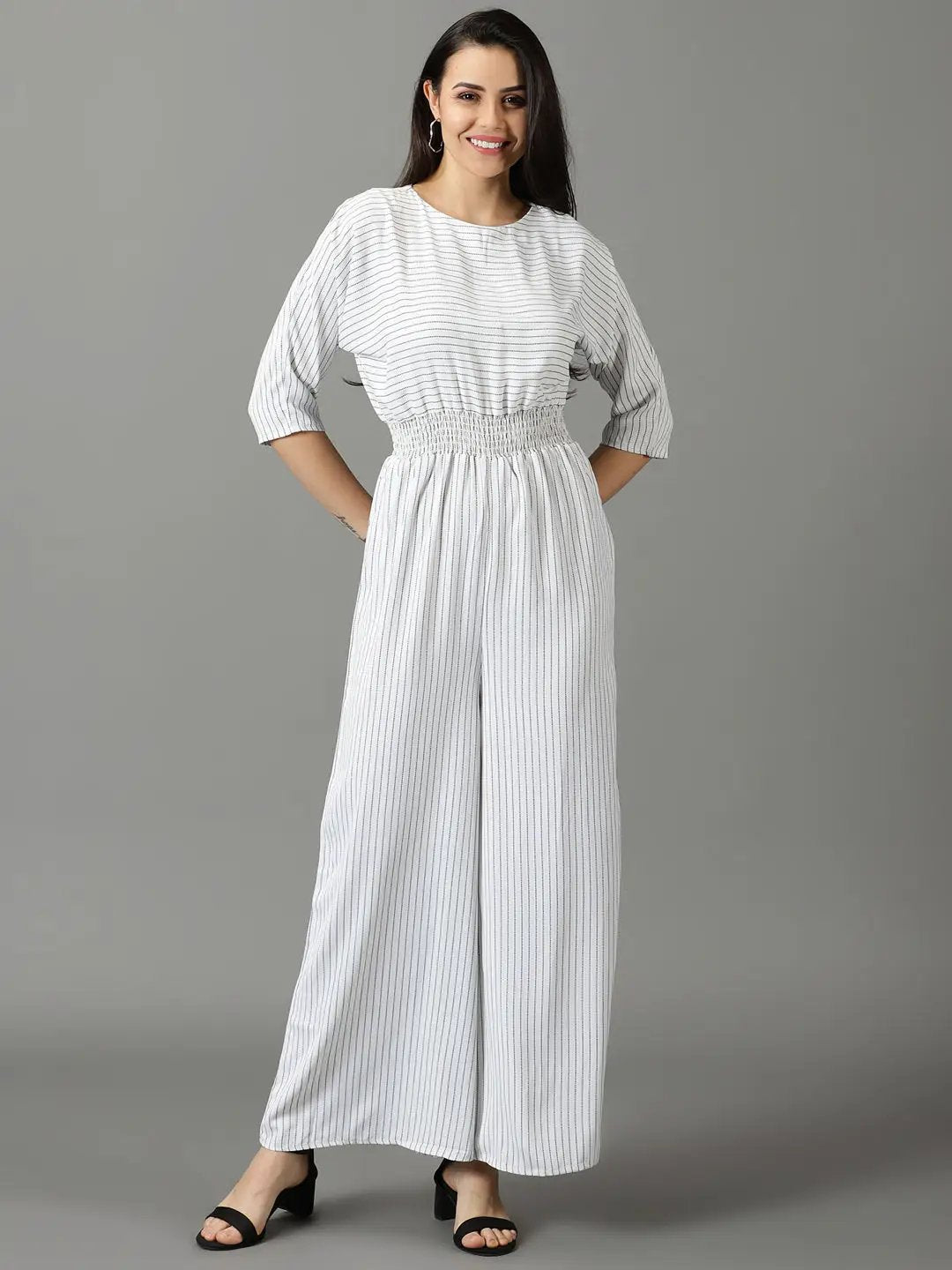Women's White Striped Jumpsuit
