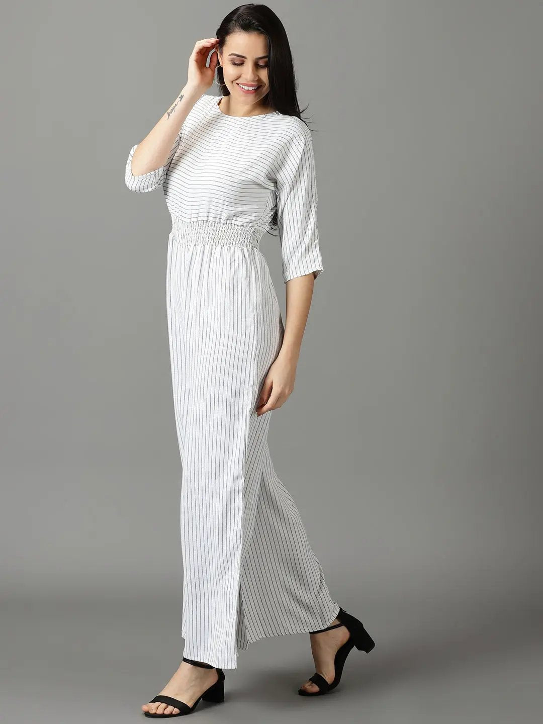 Women's White Striped Jumpsuit