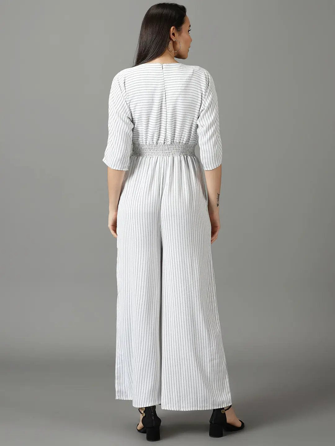 Women's White Striped Jumpsuit