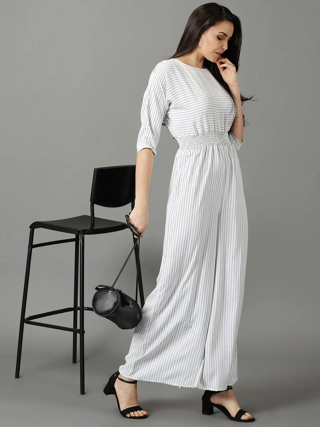 Women's White Striped Jumpsuit