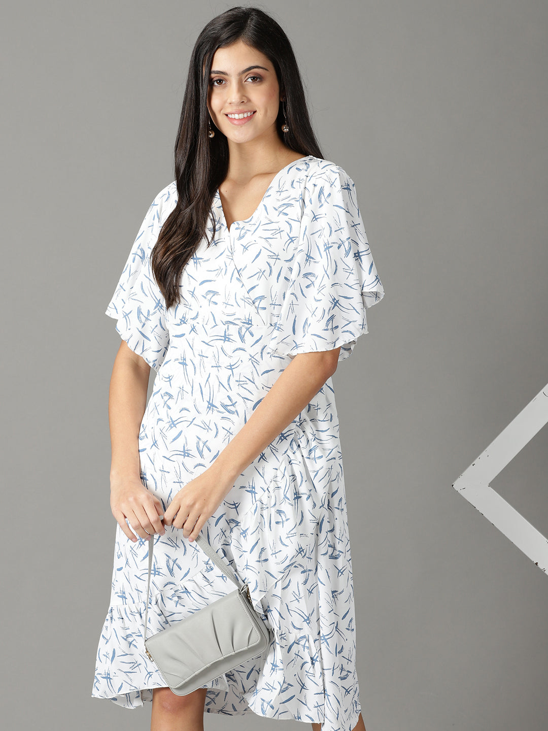 Women's White Printed Wrap Dress