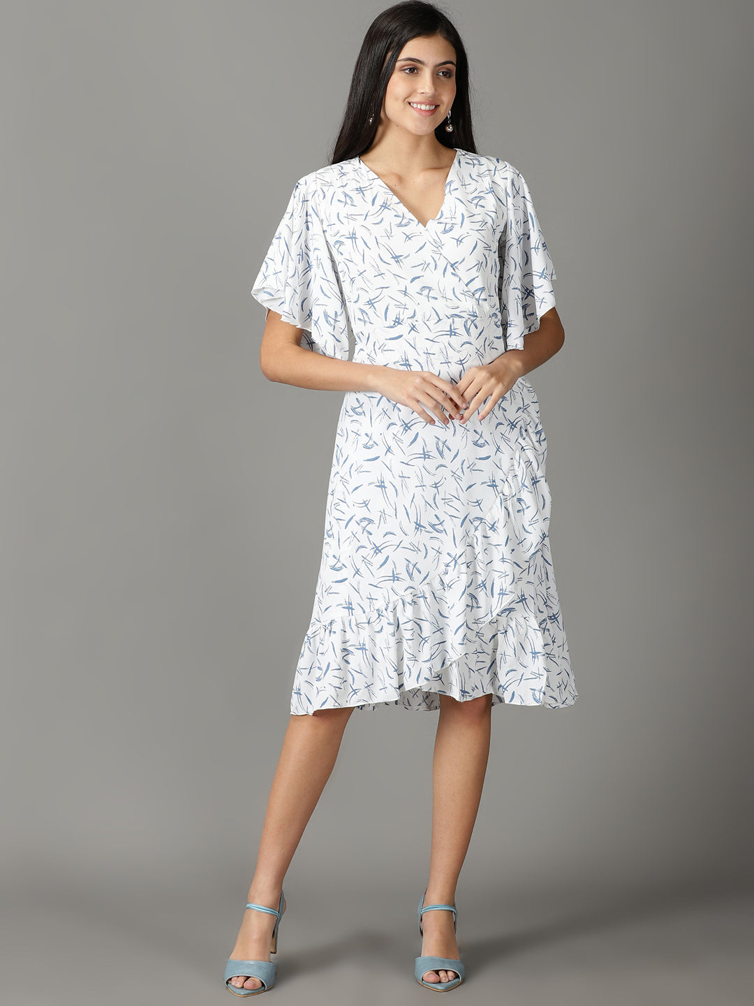 Women's White Printed Wrap Dress