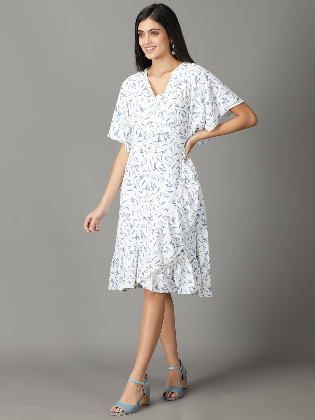 Women's White Printed Wrap Dress