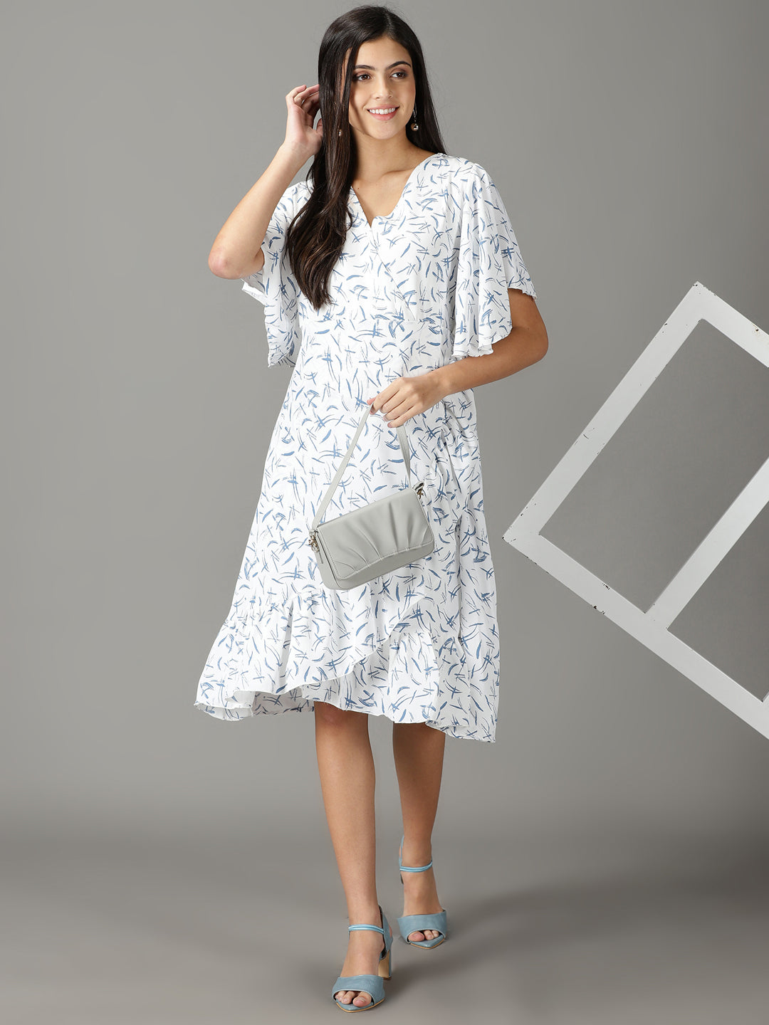 Women's White Printed Wrap Dress