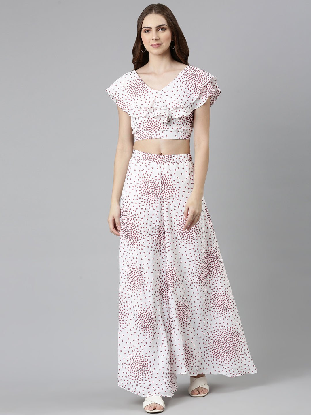 Women White Printed Co-Ords