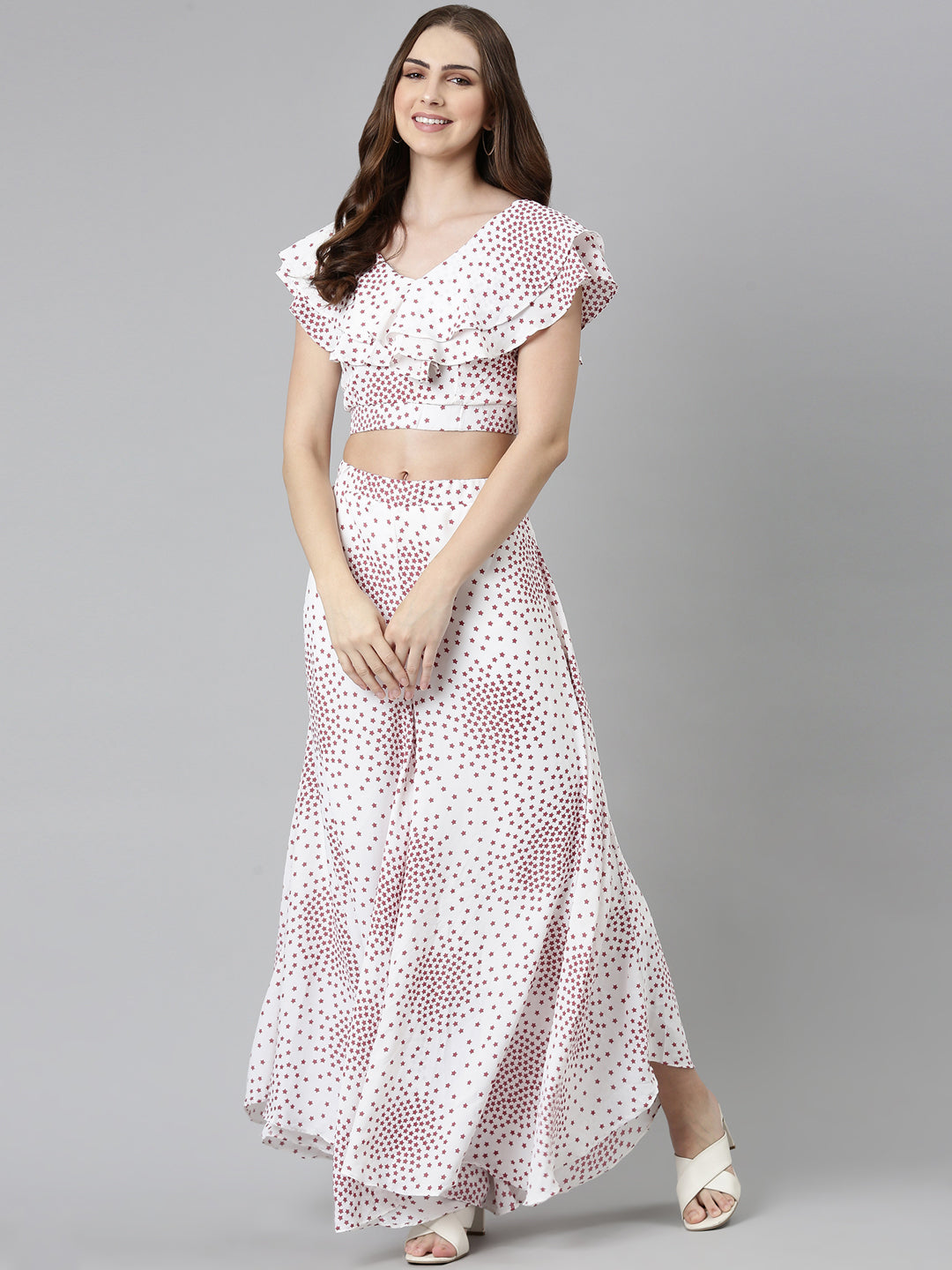 Women White Printed Co-Ords