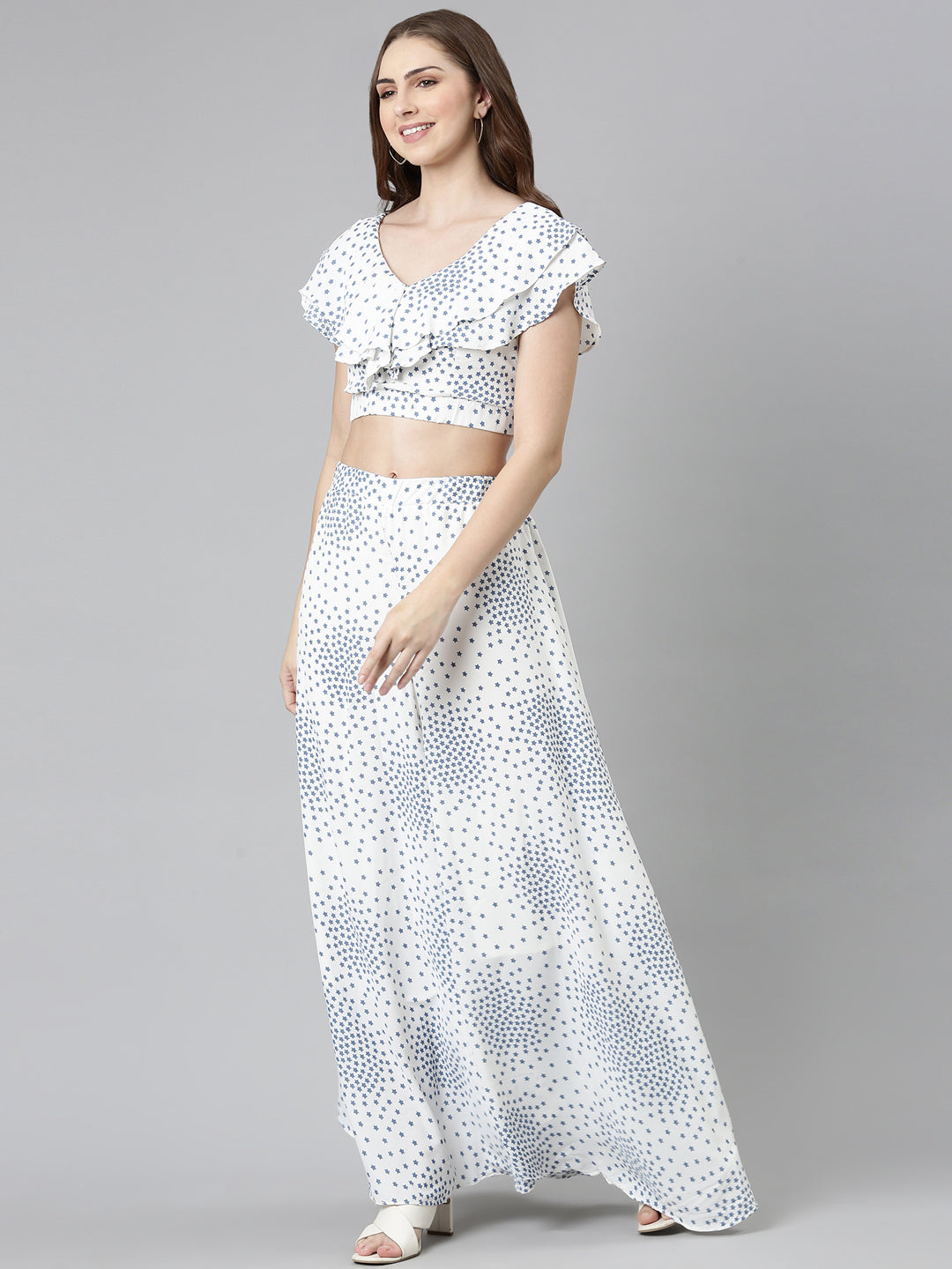 Women White Printed Co-Ords