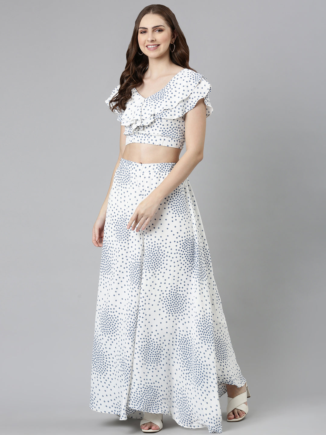 Women White Printed Co-Ords